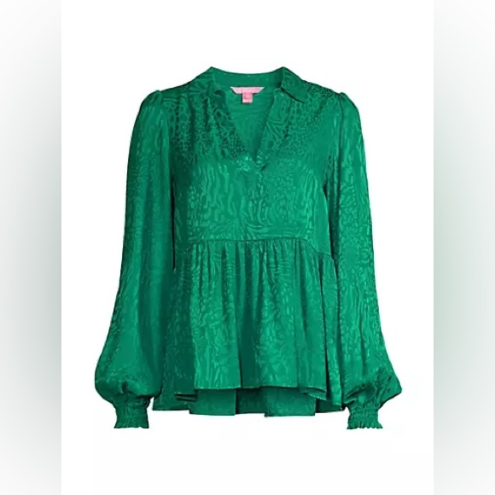 Lilly Pulitzer Emerald Green Long Sleeve Peplum Blouse